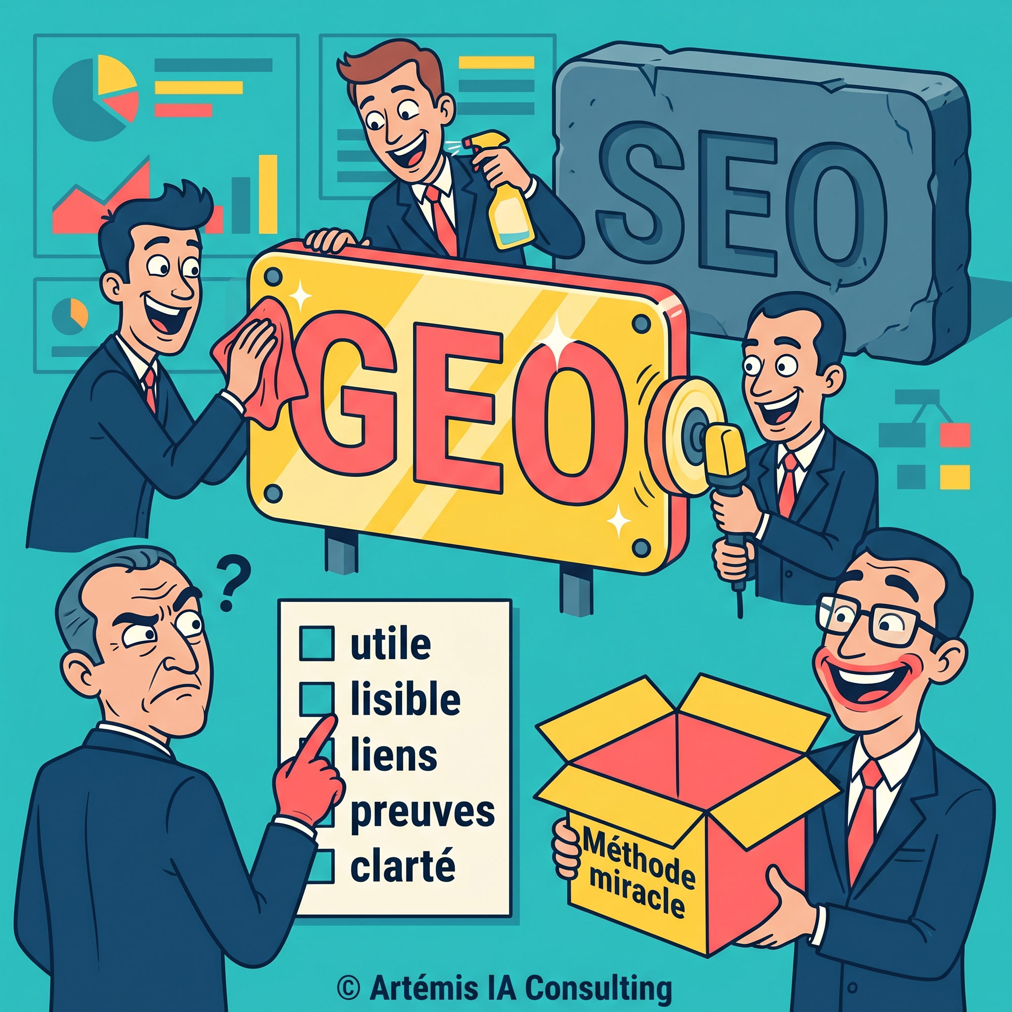 Illustration éditoriale sur le GEO et le SEO avec l'IA