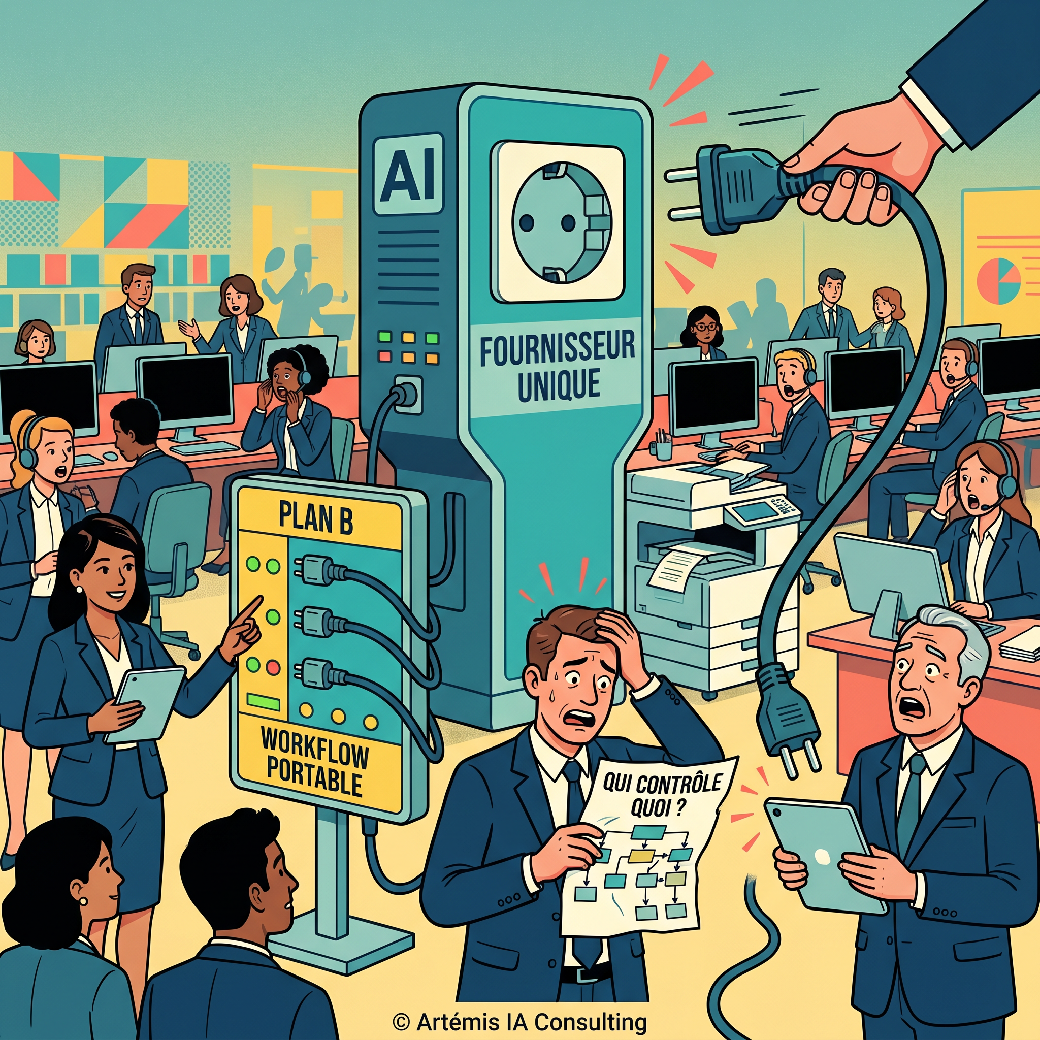 Illustration editoriale sur le risque de dependance a un fournisseur IA unique